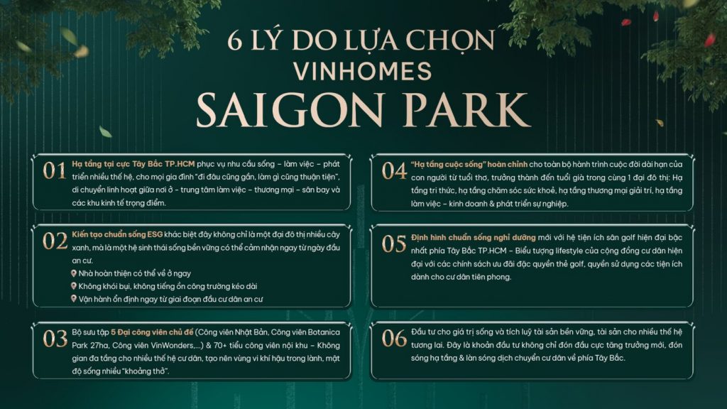6 lý do lựa chọn Vinhomes Saigon Park Hóc Môn TP.HCM