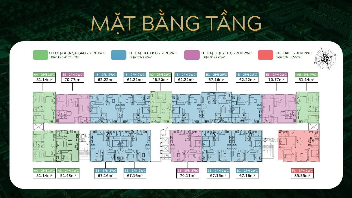 Mặt bằng tầng điển hình tháp SOLENA Block B2 Green Town Bình Tân