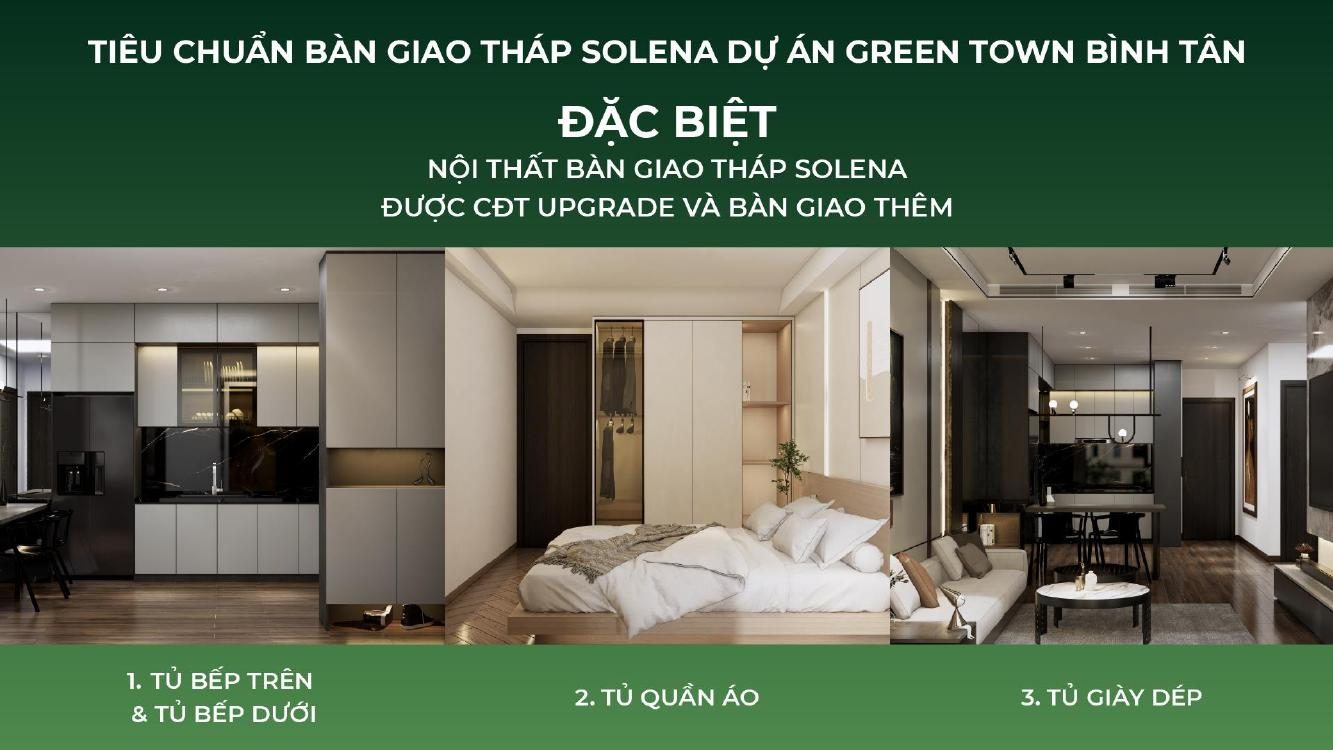 Nội thất bàn giao căn hộ tháp SOLENA Green Town: tủ bếp, tủ quần áo, tủ giày