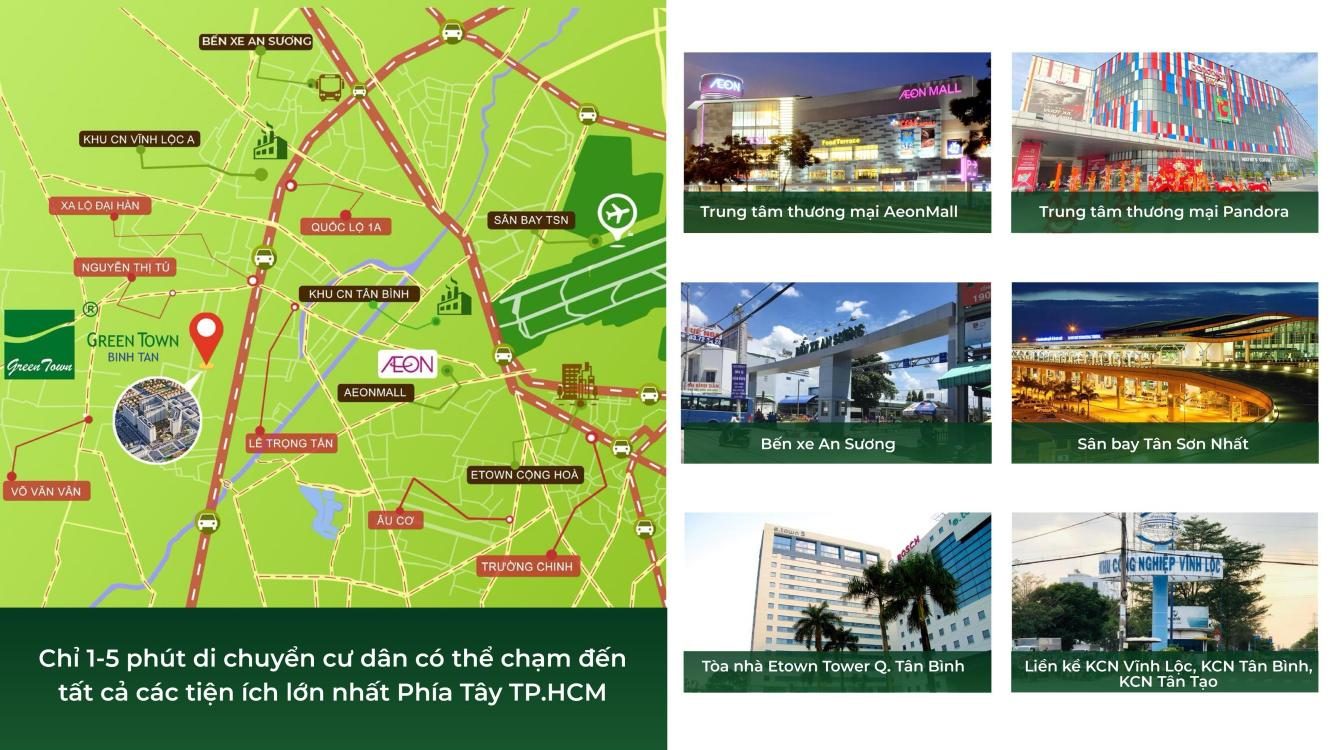 Bản đồ vị trí kết nối dự án Green Town Bình Tân - mặt tiền đường Nguyễn Thị Tú